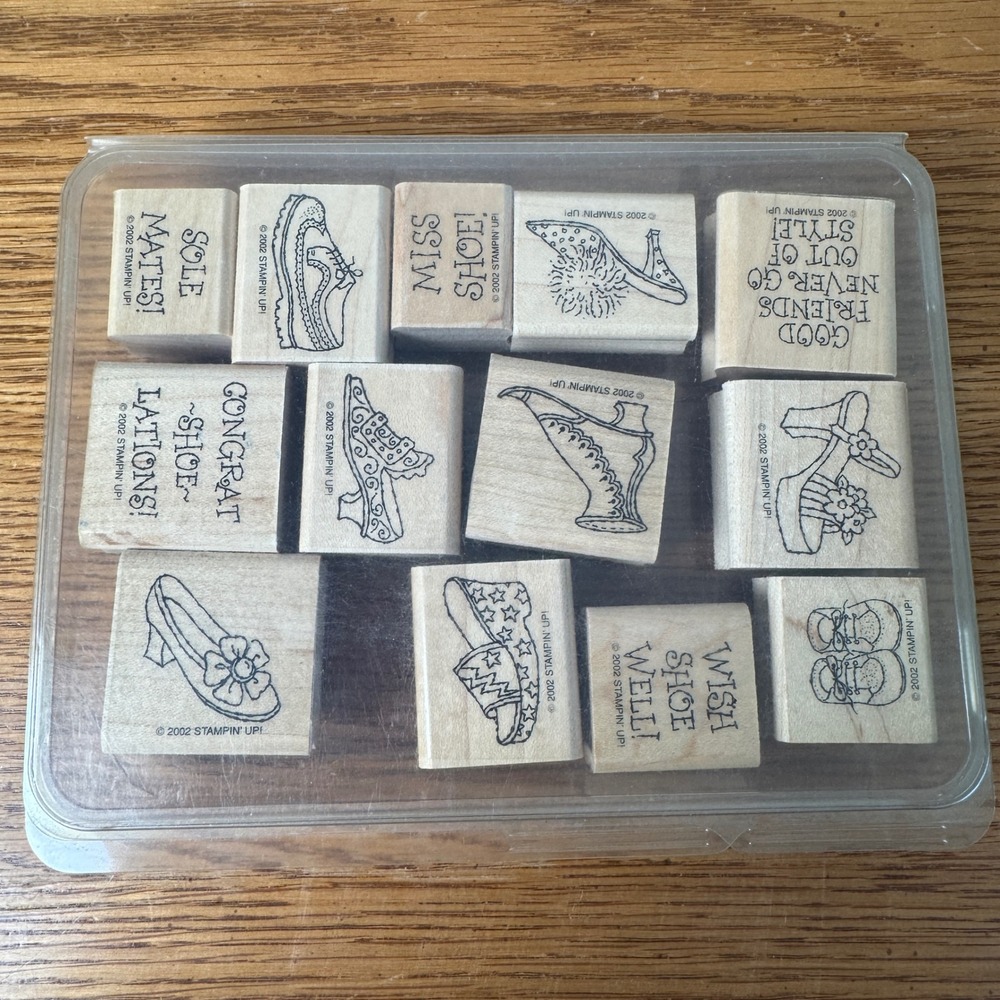 Stampin Up Sole Mates Shoe Themed Rubber Stamp Set 12 Piece Wood Mount 2002